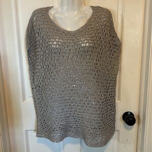 EILEEN FISHER‎ Natural Oatmeal Beige Crochet Cap-Sleeve Sequin Sweater size med.